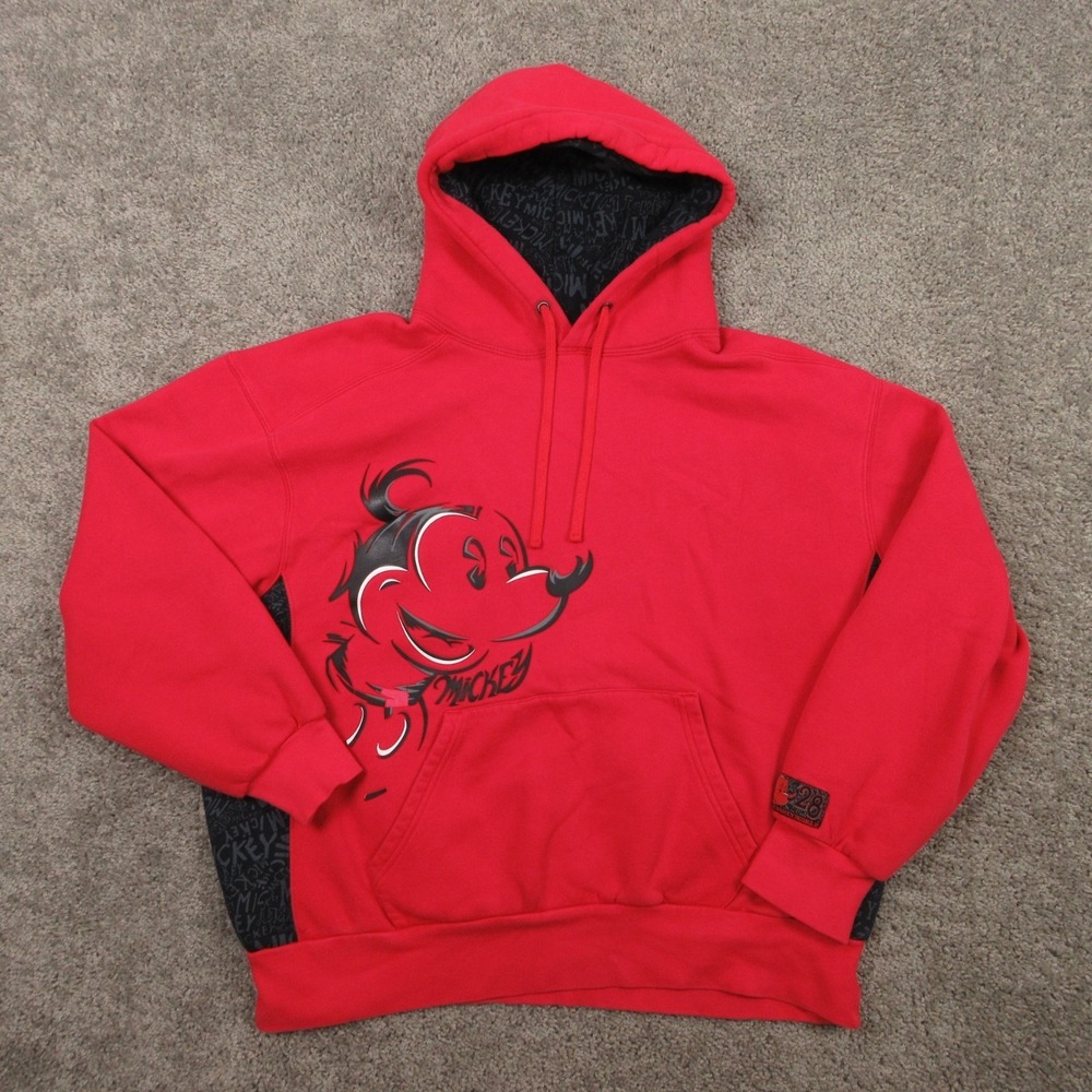 Vintage Disney Sweater Mens Large Red Mickey Mouse Pullover Hoodie Sweatshirt